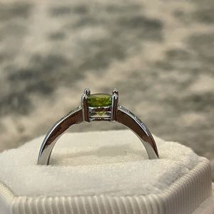 Adjustable Forest Green Silver Tone Ring
